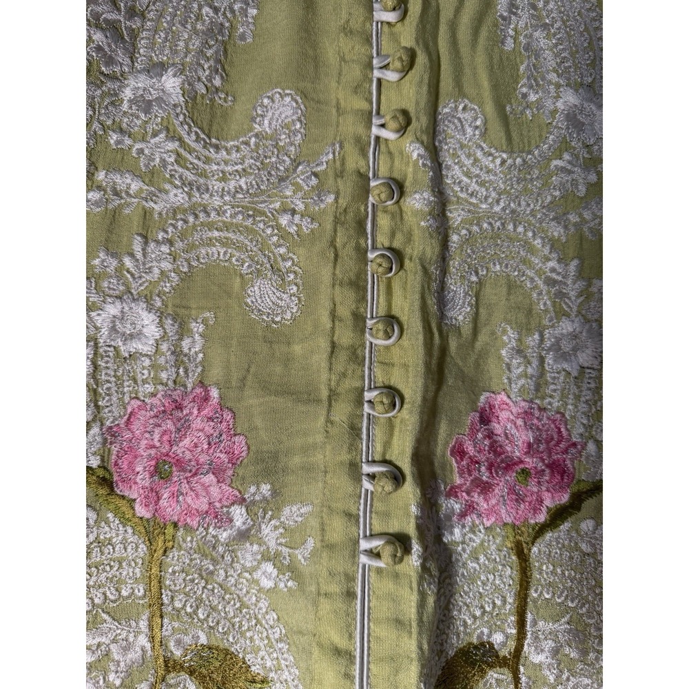 Sana Safinaz Cotton Kurta Medium Green Embroidered Fringe Floral Tassel Tunic - Picture 8 of 11
